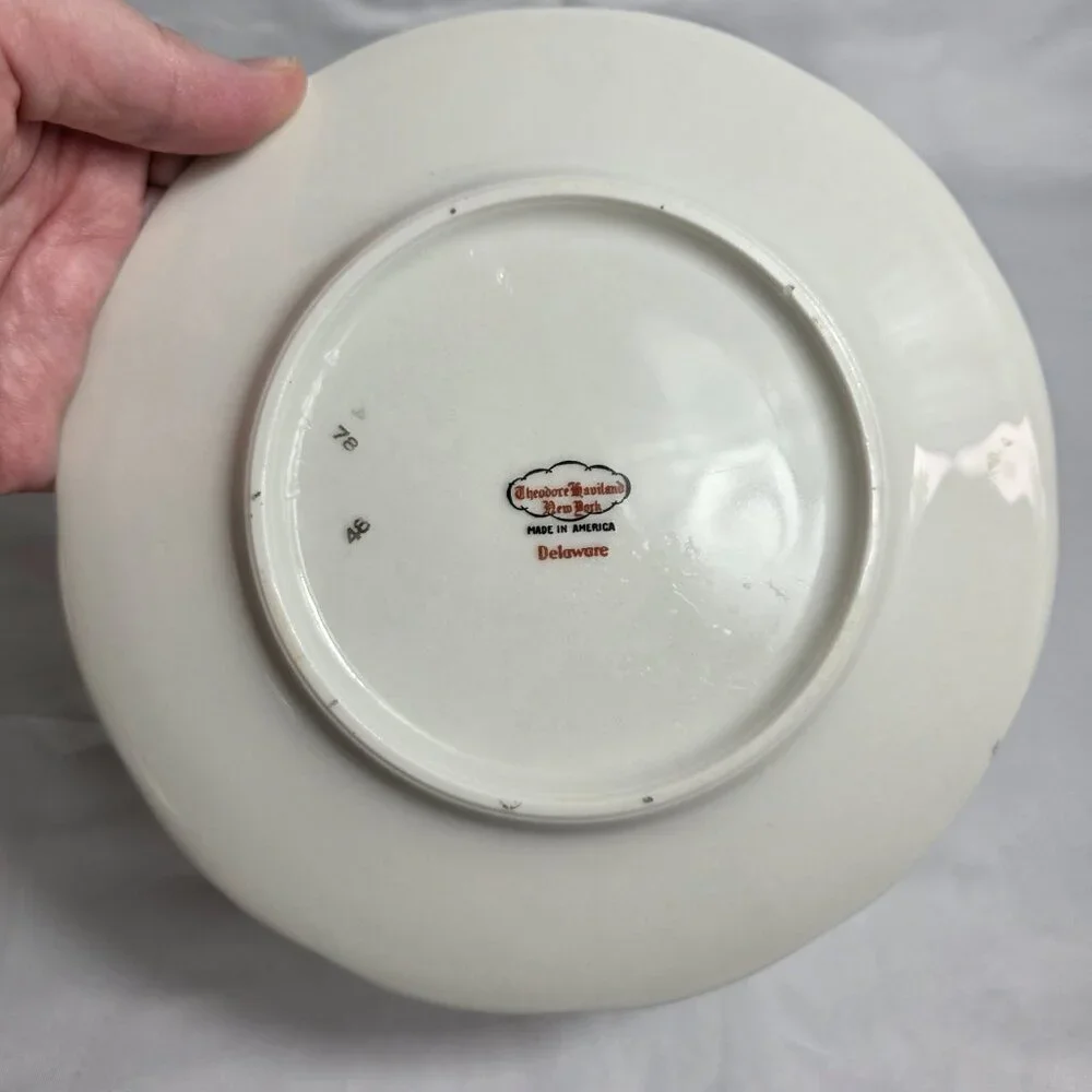 TWO Theodore Haviland Delaware New York Salad Plates Ivory with Pink Roses